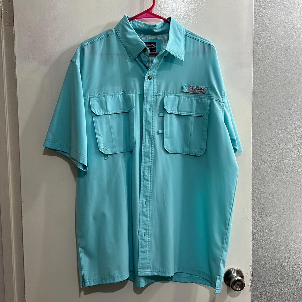 Bimini Bay outfitters light turquoise Men’s Fishing Shirt Size Large